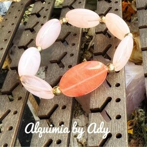 Pink quartz and acrylic swirl maxi statement bracelet